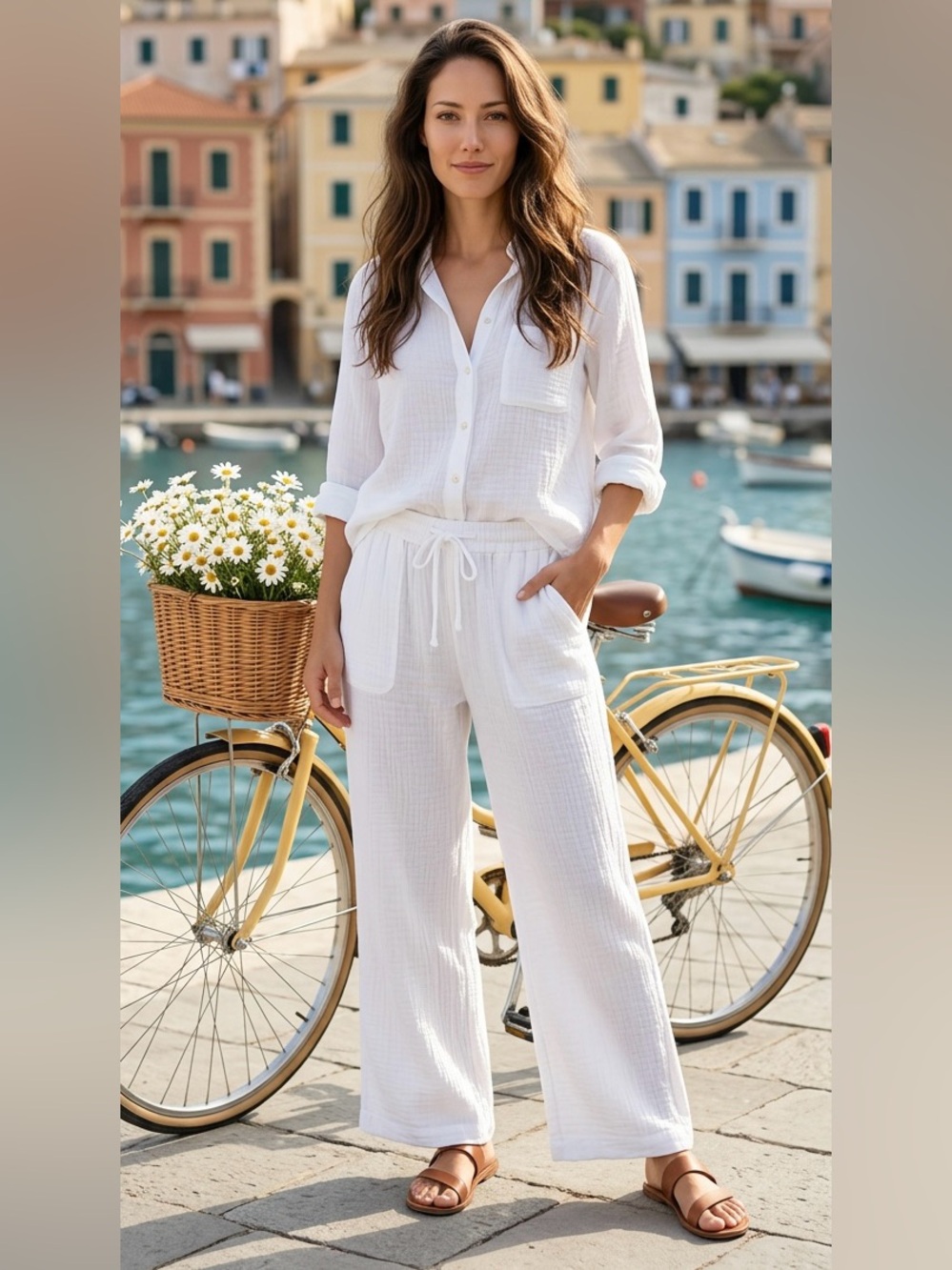 Splendid Ava Cotton Gauze Drawstring Pants White Size L NWT